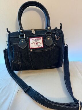 True Religion Black Denim Satchel with Contrast Stitching